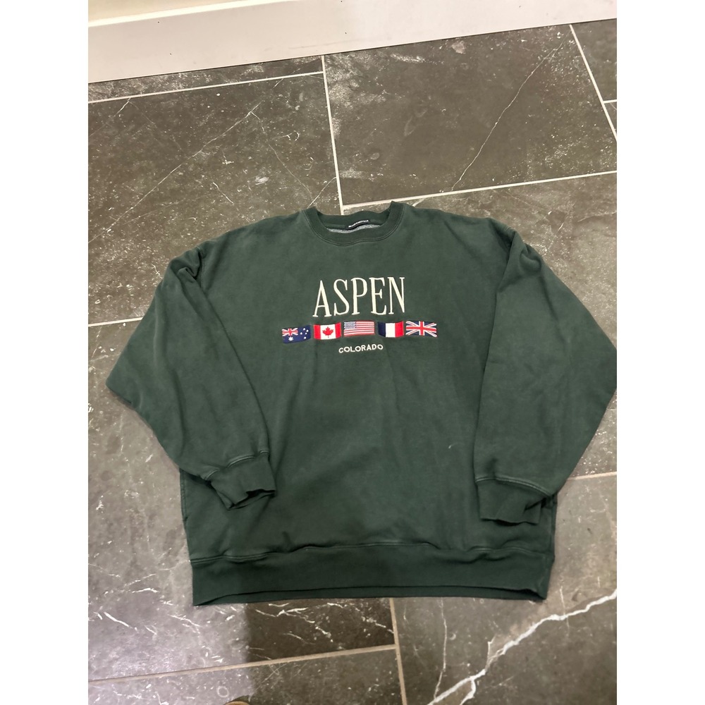Brandy Melville Aspen Colorado Flag Graphic Sweatshirt Forest Green Oversized
